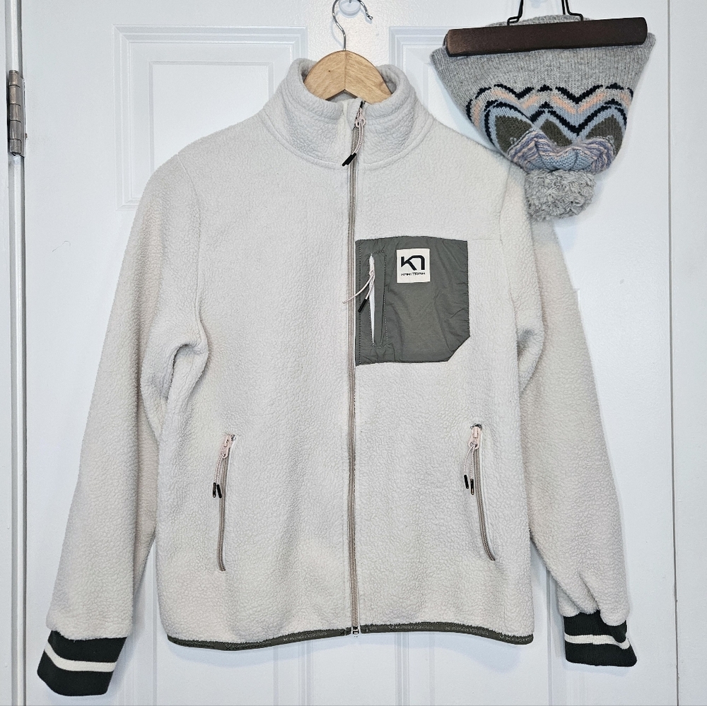 Kari Traa Rothe Midlayer Cream Fleece Full Zip Jacket + Knit Hat S